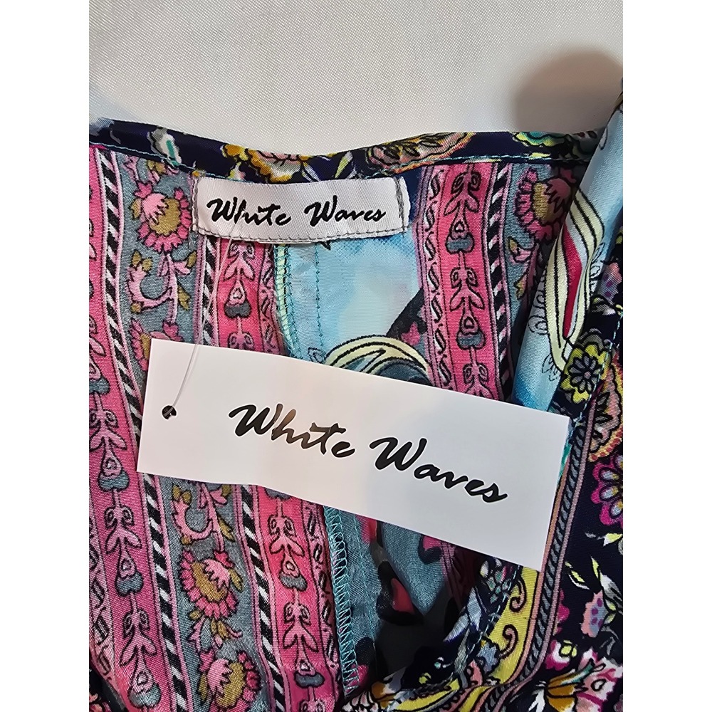 White Waves Bohemian Silk Blend Patchwork Maxi Dress Floral Paisley Tassel Blue - Picture 4 of 11